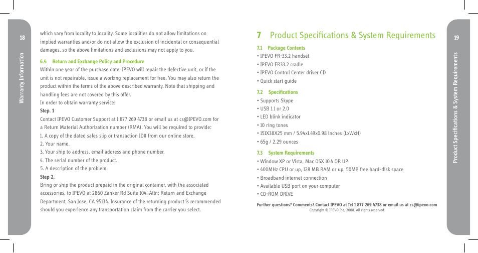 7 product specifications & system requirements | Skype FR-33.2 User Manual | Page 10 / 11