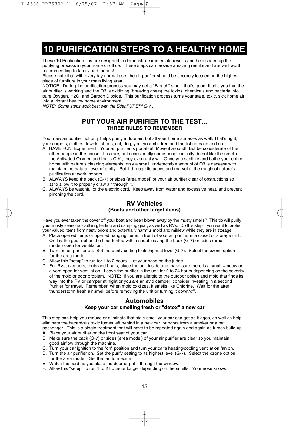10 purification steps to a healthy home, Put your air purifier to the test, Rv vehicles | Automobiles | SCI Scandicrafts A2840/R User Manual | Page 16 / 20