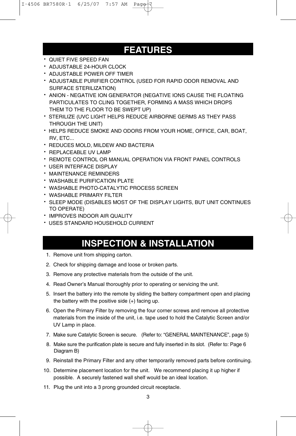 Features inspection & installation | SCI Scandicrafts A2840/R User Manual | Page 4 / 20