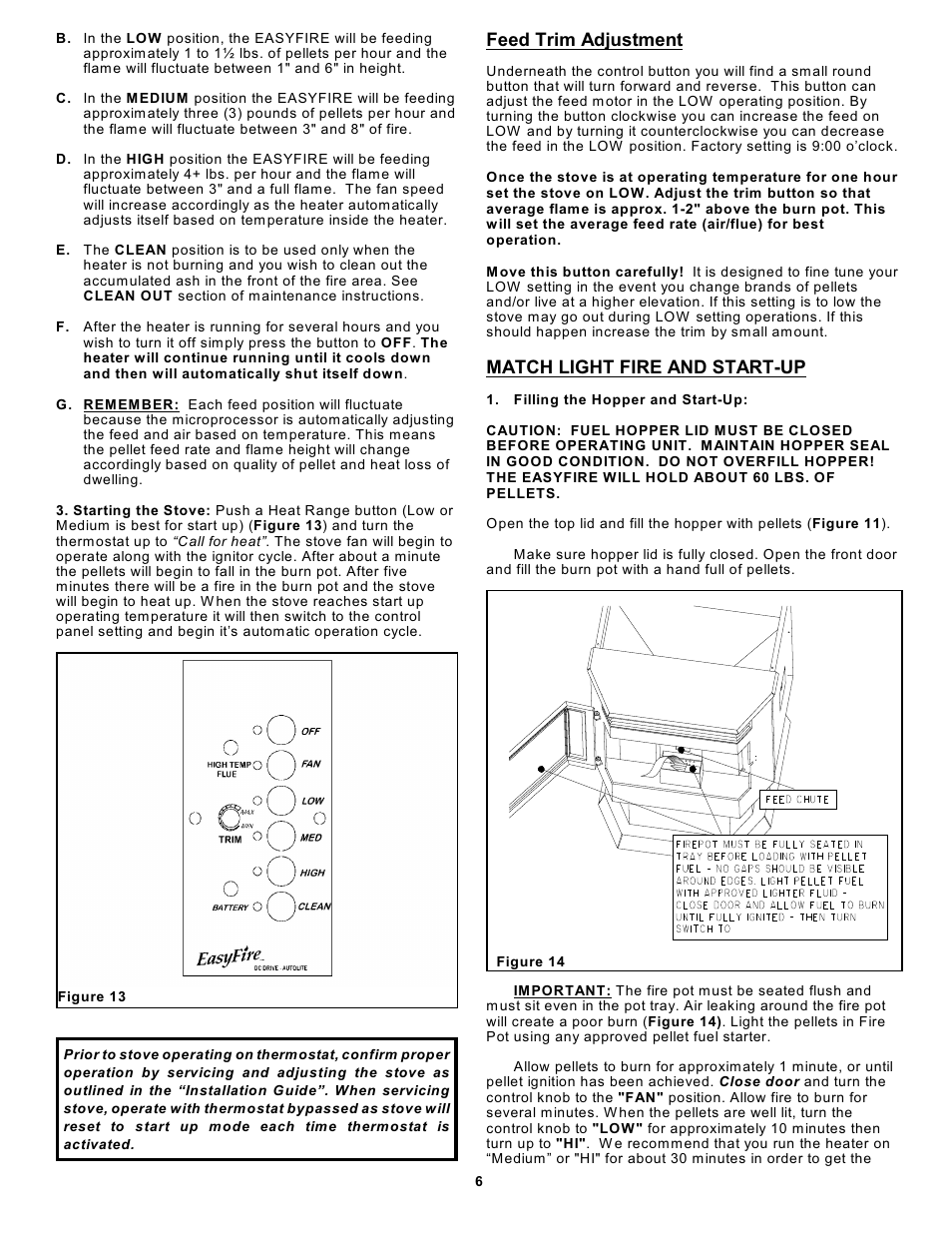 Feed trim adjustment, Match light fire and start-up | Sierra Products EASYFIRE EF5001U User Manual | Page 6 / 11