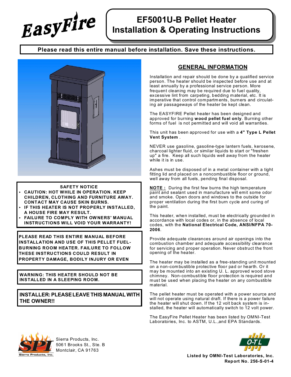 Sierra Products EF-5001UB User Manual | 11 pages