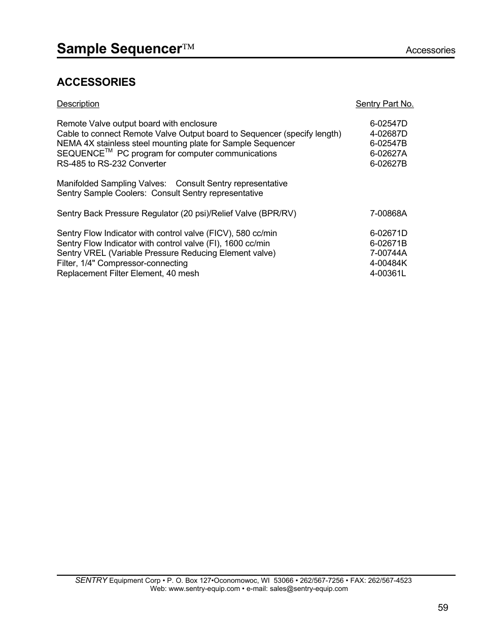 Sample sequencer, Accessories | SentrySafe SPD 5.5.5 User Manual | Page 60 / 82