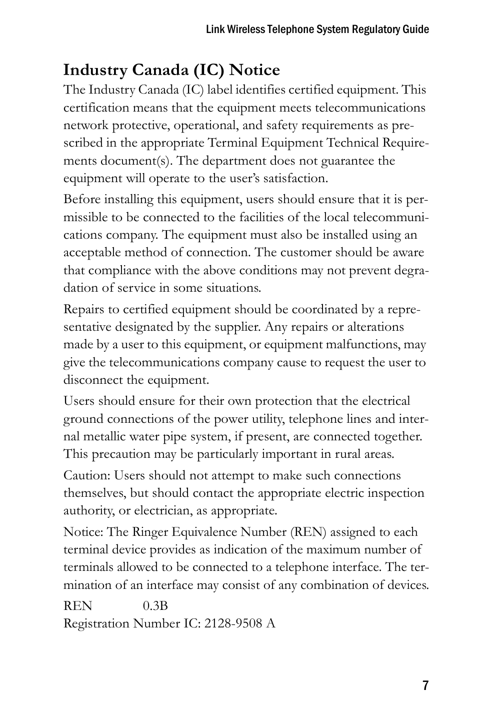 Industry canada (ic) notice | SpectraLink SCK416 User Manual | Page 7 / 20