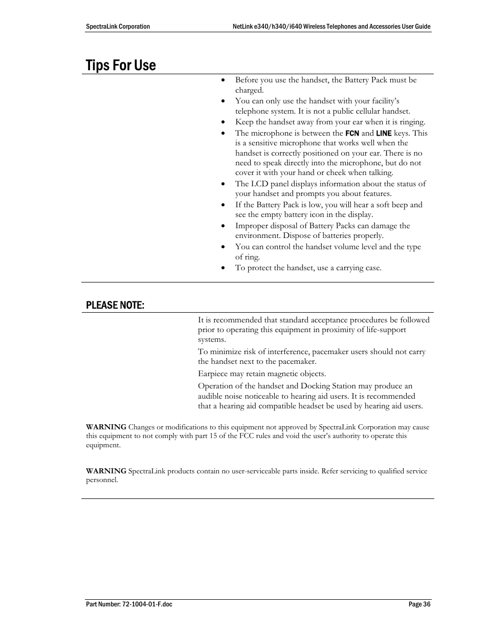 Tips for use, Please note | SpectraLink s340 User Manual | Page 36 / 52