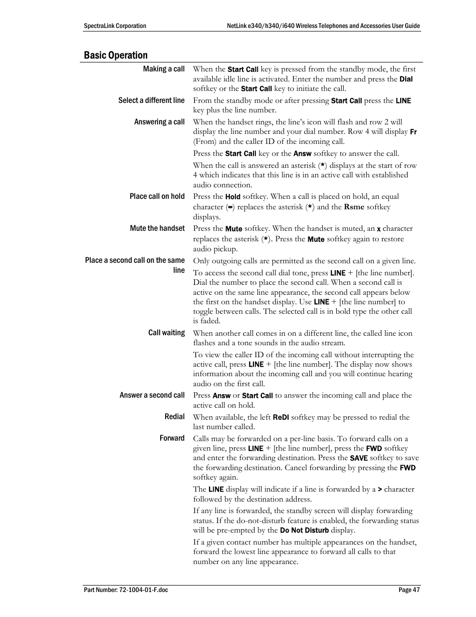 Basic operation | SpectraLink s340 User Manual | Page 47 / 52