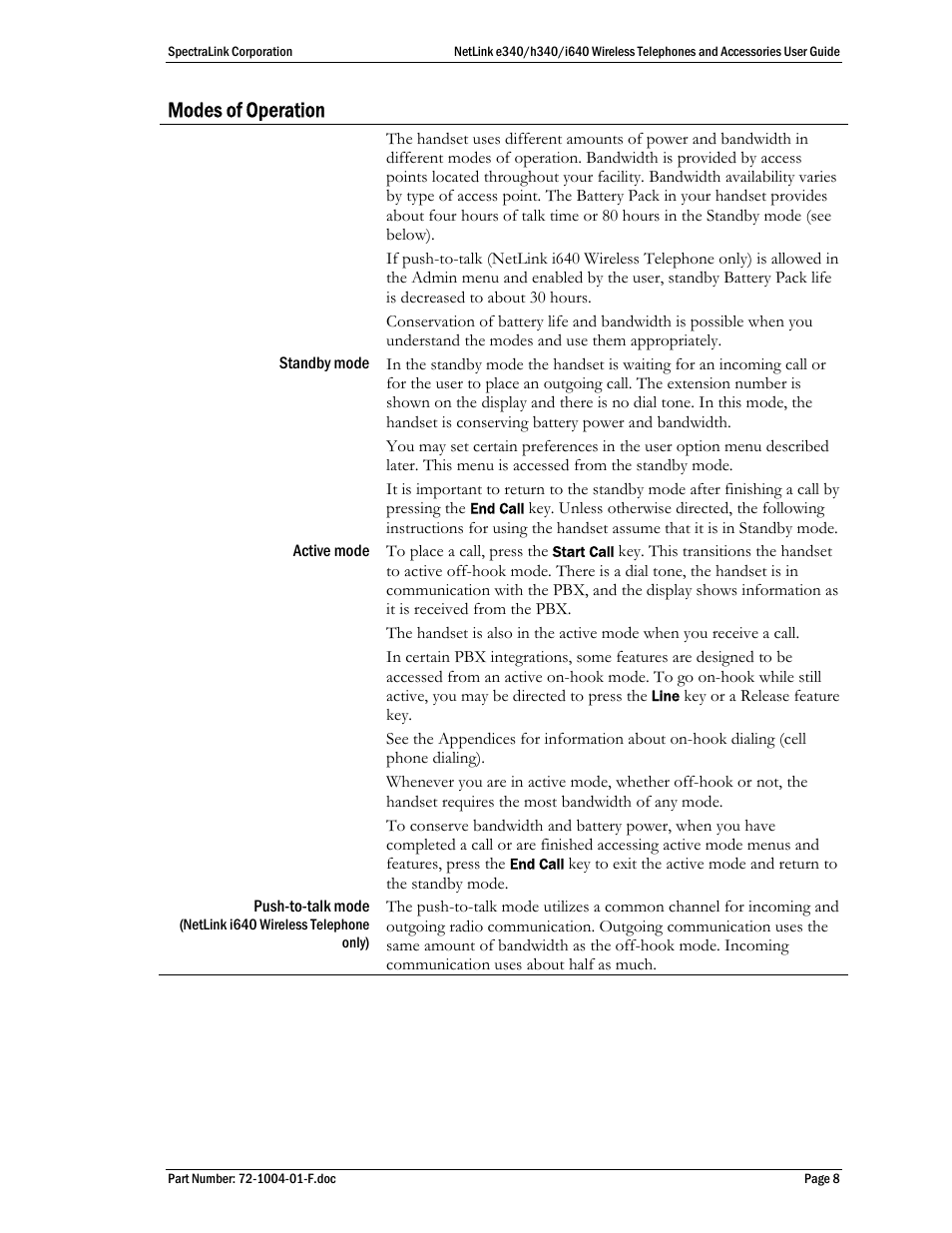 Modes of operation | SpectraLink s340 User Manual | Page 8 / 52