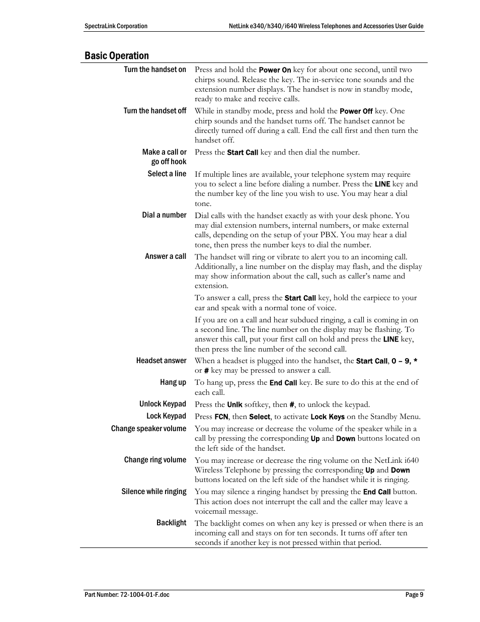 Basic operation | SpectraLink s340 User Manual | Page 9 / 52