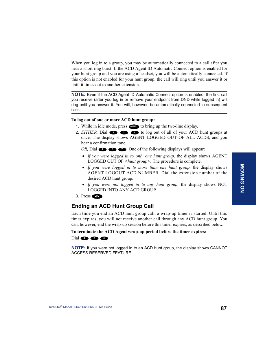 Ending an acd hunt group call | SpectraLink 8668 User Manual | Page 101 / 134