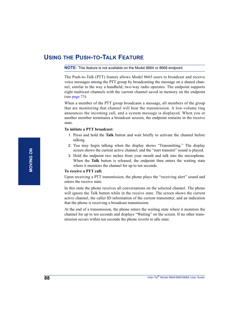 Using the push-to-talk feature | SpectraLink 8668 User Manual | Page 102 / 134