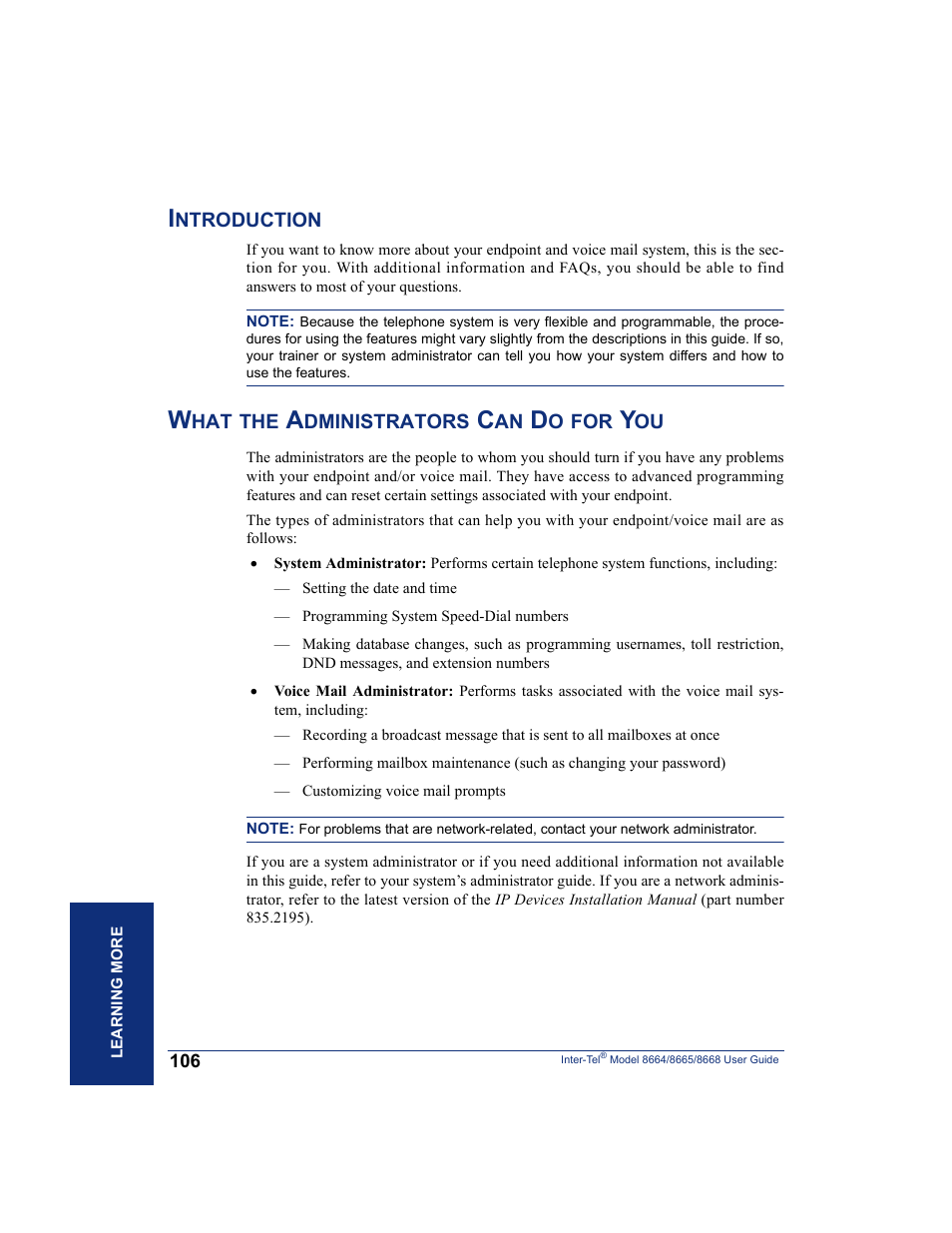 Introduction, What the administrators can do for you | SpectraLink 8668 User Manual | Page 120 / 134