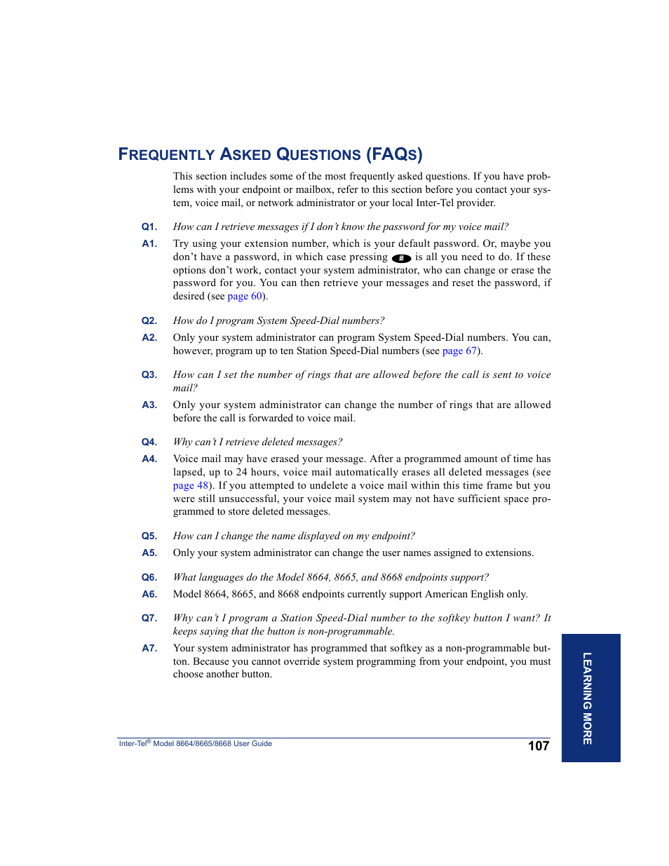 Frequently asked questions (faqs), Requently, Sked | Uestions | SpectraLink 8668 User Manual | Page 121 / 134