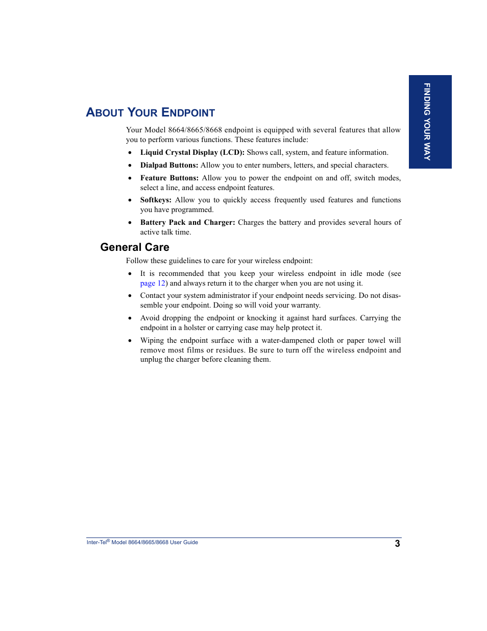 About your endpoint, General care | SpectraLink 8668 User Manual | Page 17 / 134