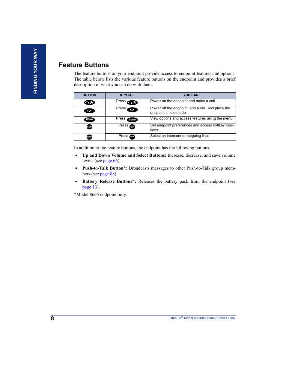 Feature buttons | SpectraLink 8668 User Manual | Page 22 / 134