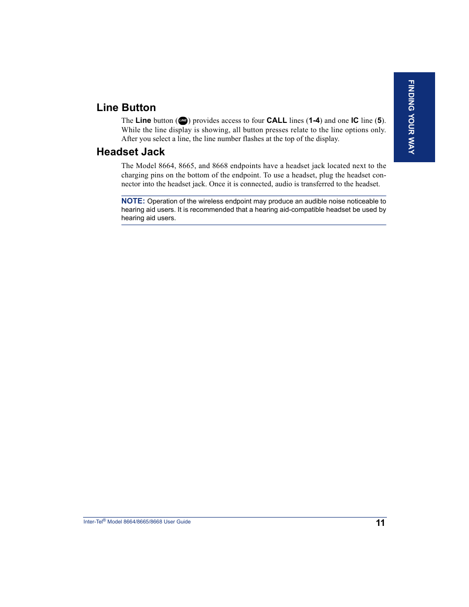 Line button, Headset jack, Line button headset jack | SpectraLink 8668 User Manual | Page 25 / 134