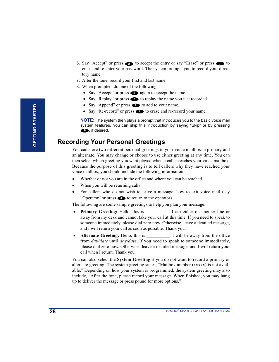 Recording your personal greetings | SpectraLink 8668 User Manual | Page 42 / 134