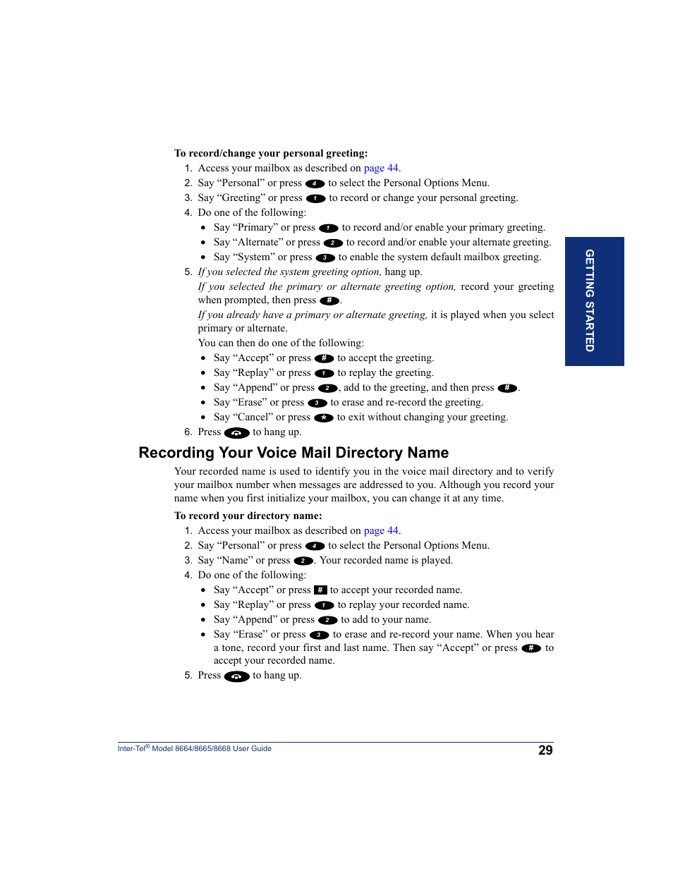Recording your voice mail directory name | SpectraLink 8668 User Manual | Page 43 / 134