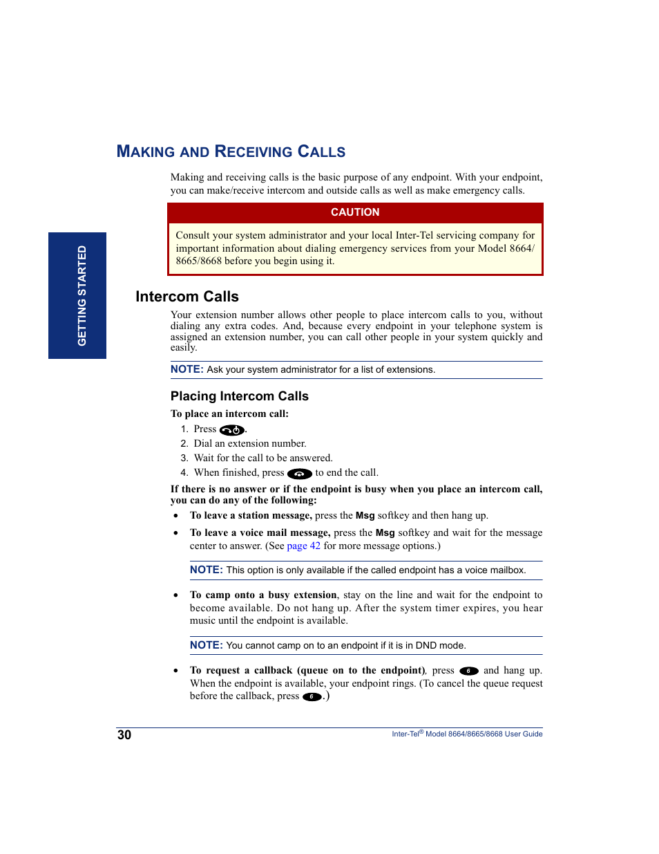 Making and receiving calls, Intercom calls | SpectraLink 8668 User Manual | Page 44 / 134