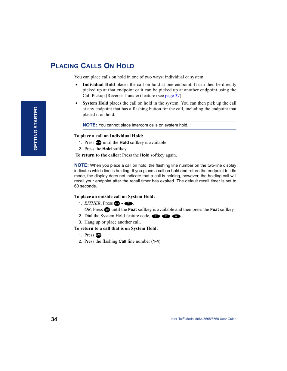 Placing calls on hold, Lacing, Alls | SpectraLink 8668 User Manual | Page 48 / 134