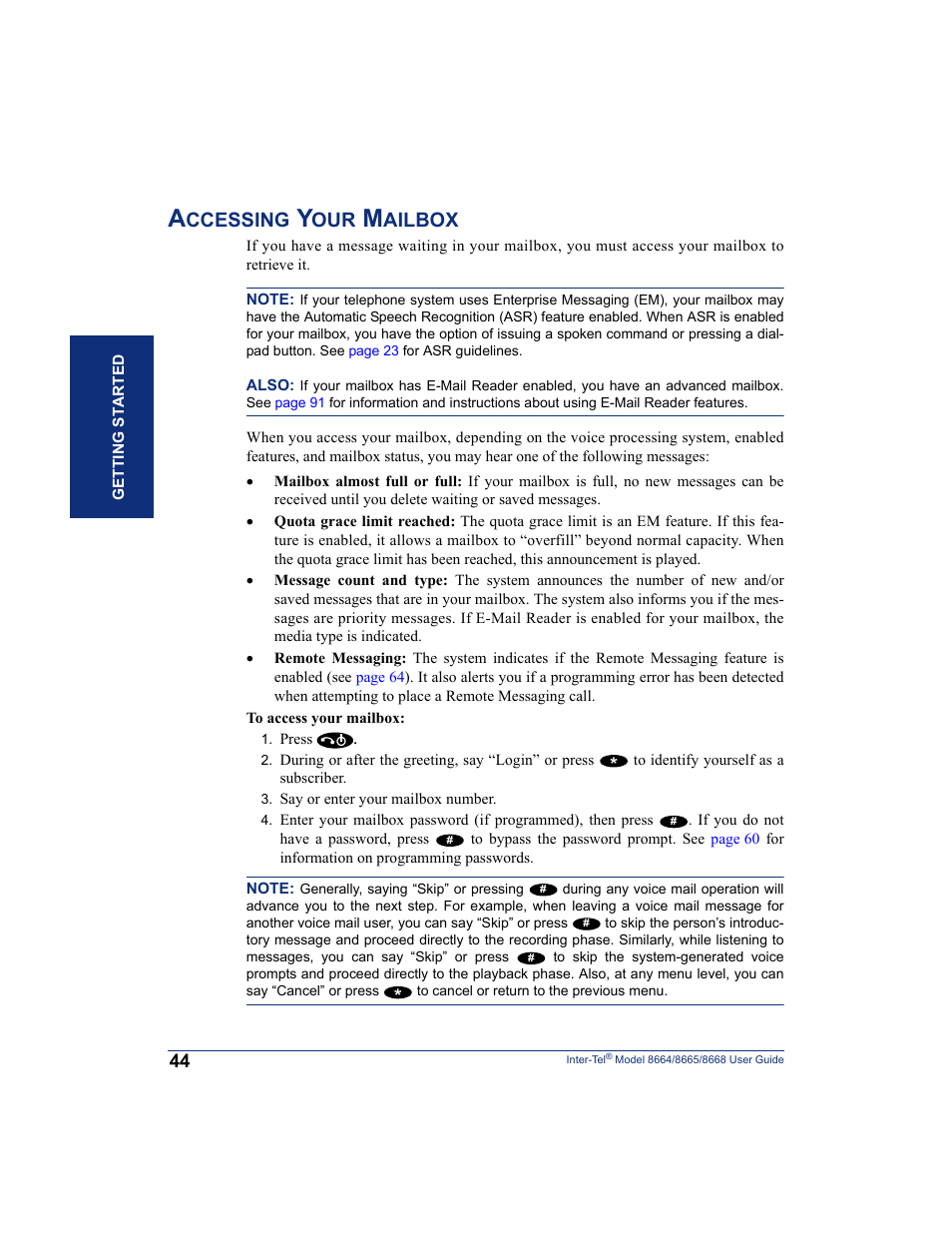 Accessing your mailbox, Ox (see, Ccessing | Ailbox | SpectraLink 8668 User Manual | Page 58 / 134