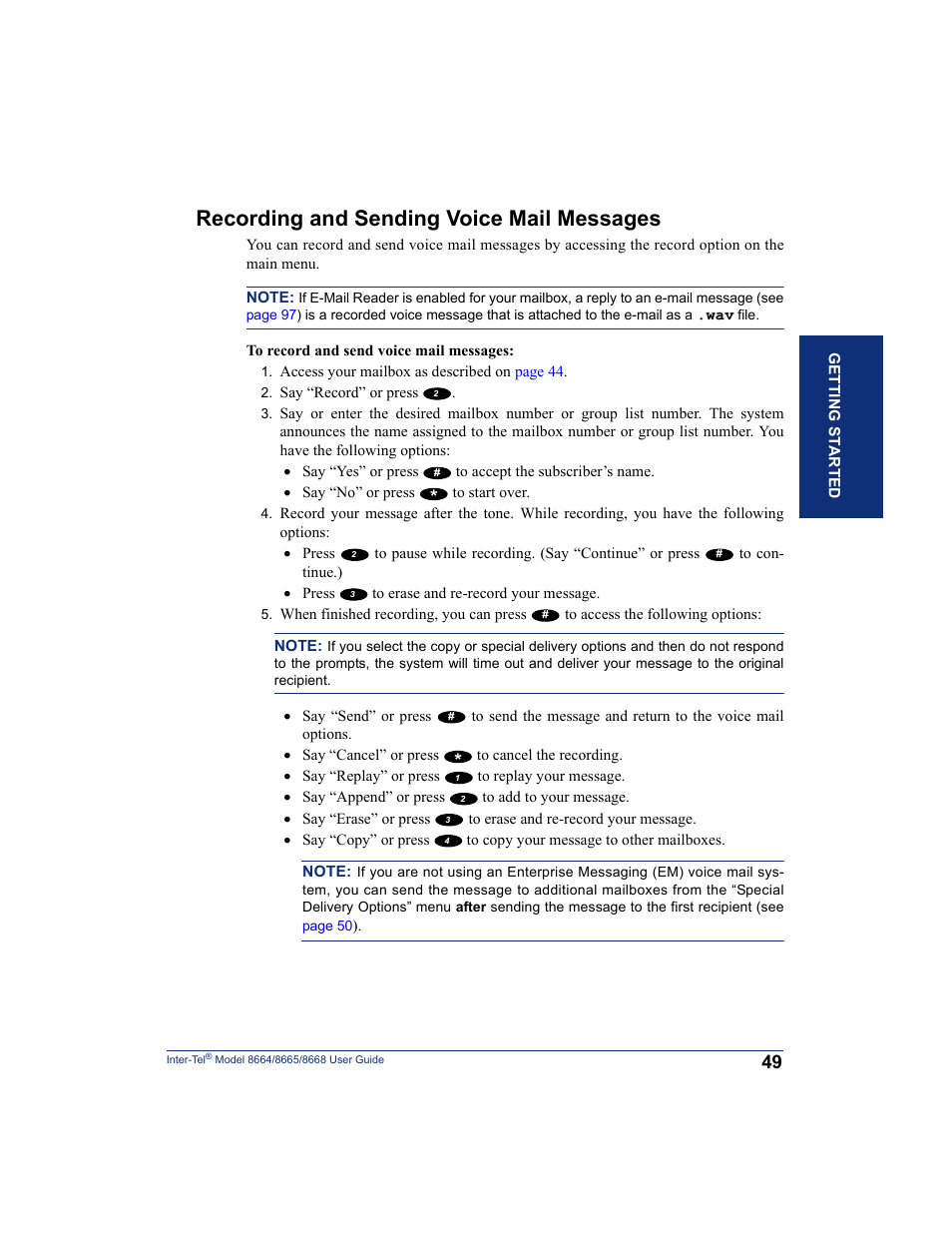 Recording and sending voice mail messages | SpectraLink 8668 User Manual | Page 63 / 134