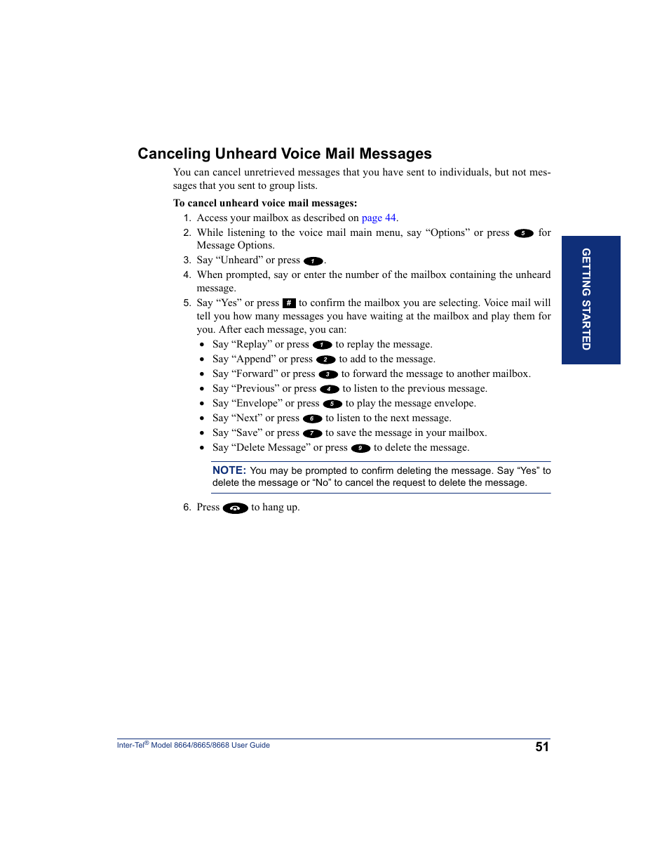 Canceling unheard voice mail messages | SpectraLink 8668 User Manual | Page 65 / 134