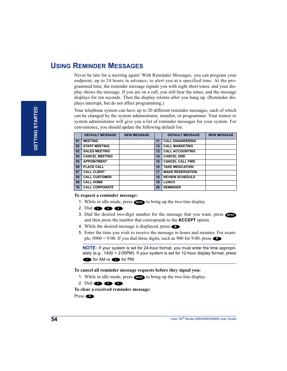 Using reminder messages, Sing, Eminder | Essages | SpectraLink 8668 User Manual | Page 68 / 134