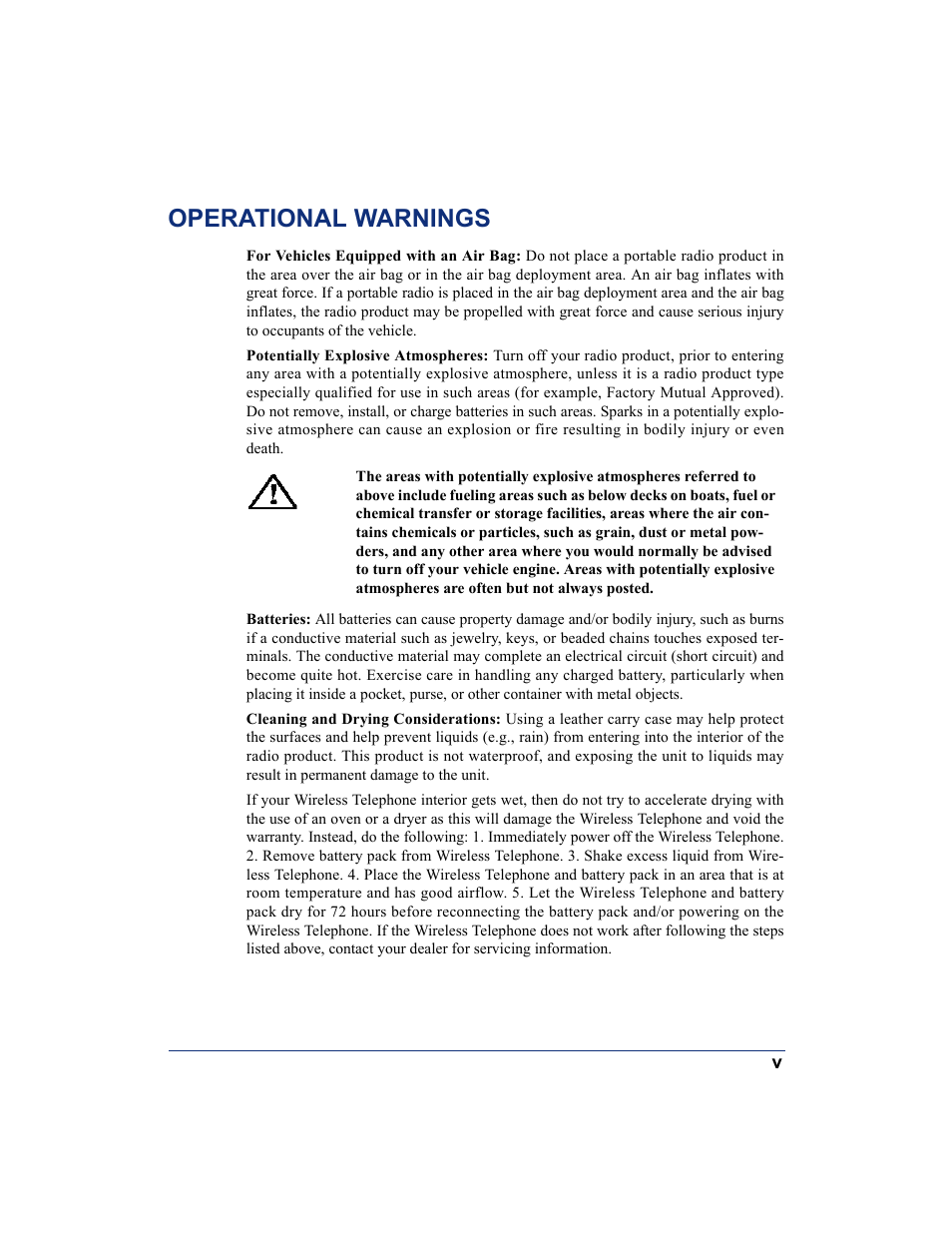 Operational warnings | SpectraLink 8668 User Manual | Page 7 / 134