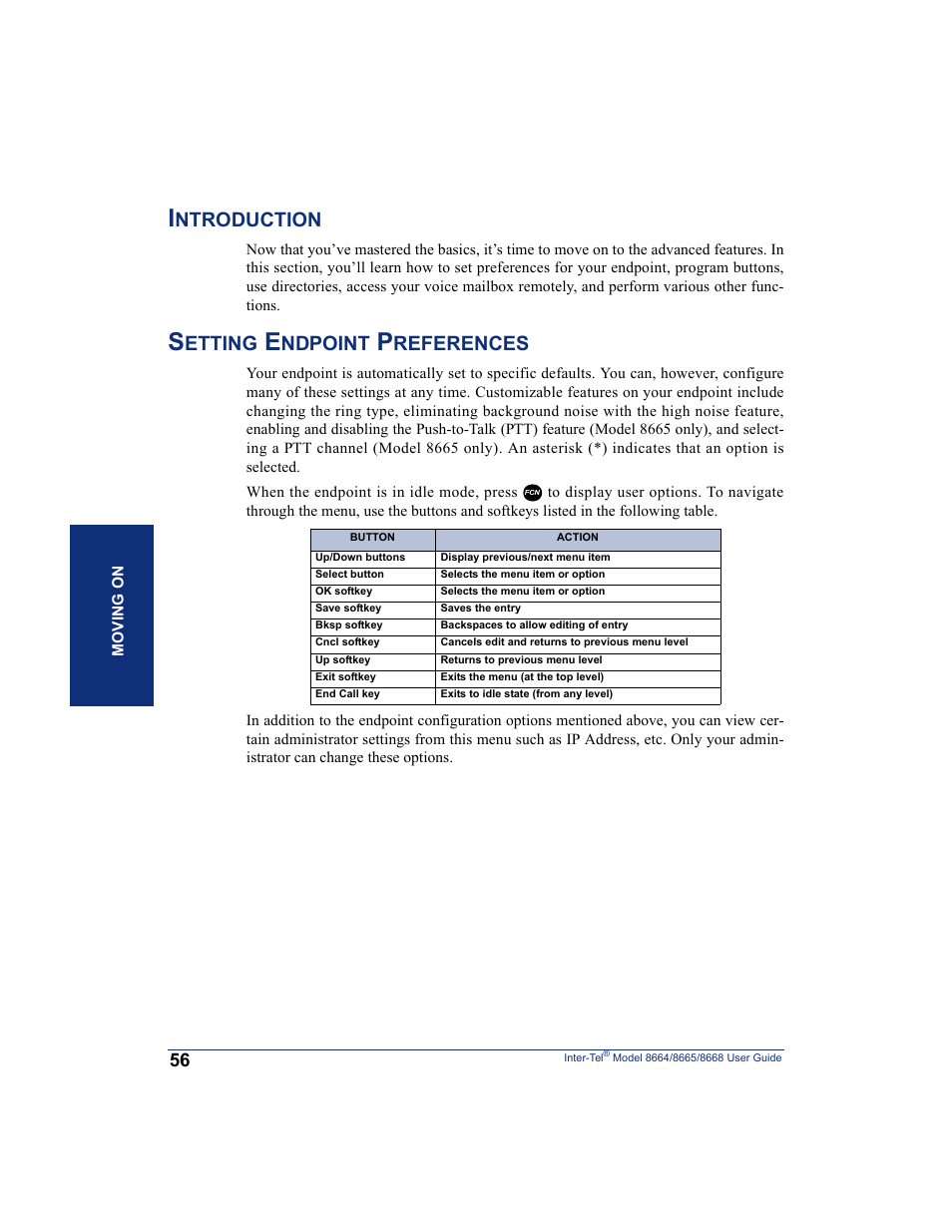 Introduction, Setting endpoint preferences, Introduction setting endpoint preferences | Ntroduction, Etting, Ndpoint, References | SpectraLink 8668 User Manual | Page 70 / 134