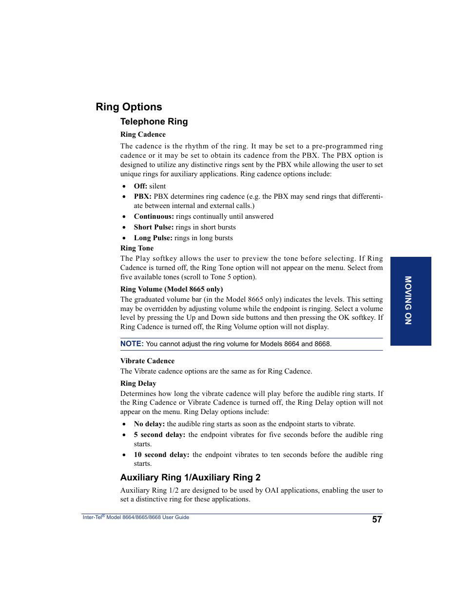 Ring options | SpectraLink 8668 User Manual | Page 71 / 134