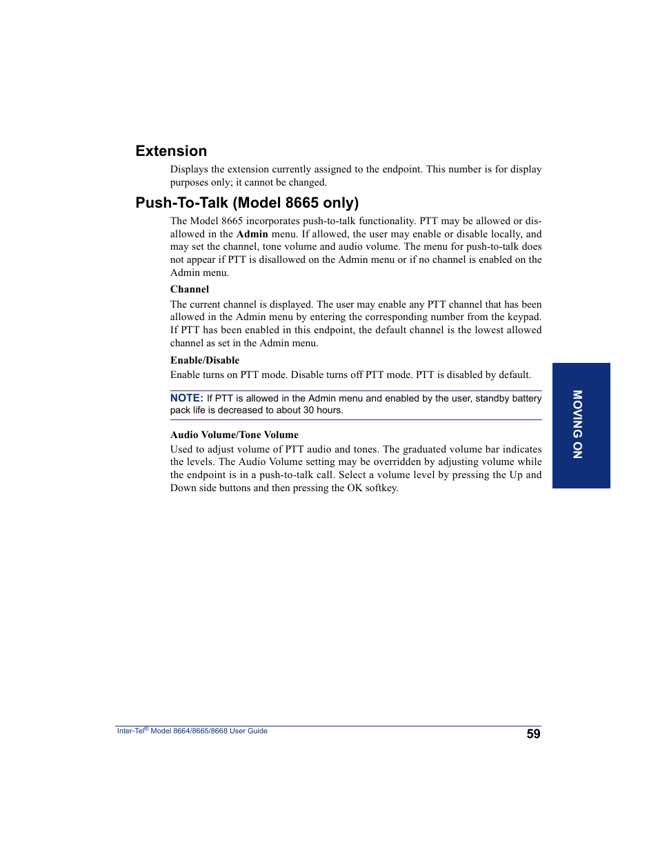 Extension, Push-to-talk (model 8665 only), Extension push-to-talk (model 8665 only) | SpectraLink 8668 User Manual | Page 73 / 134