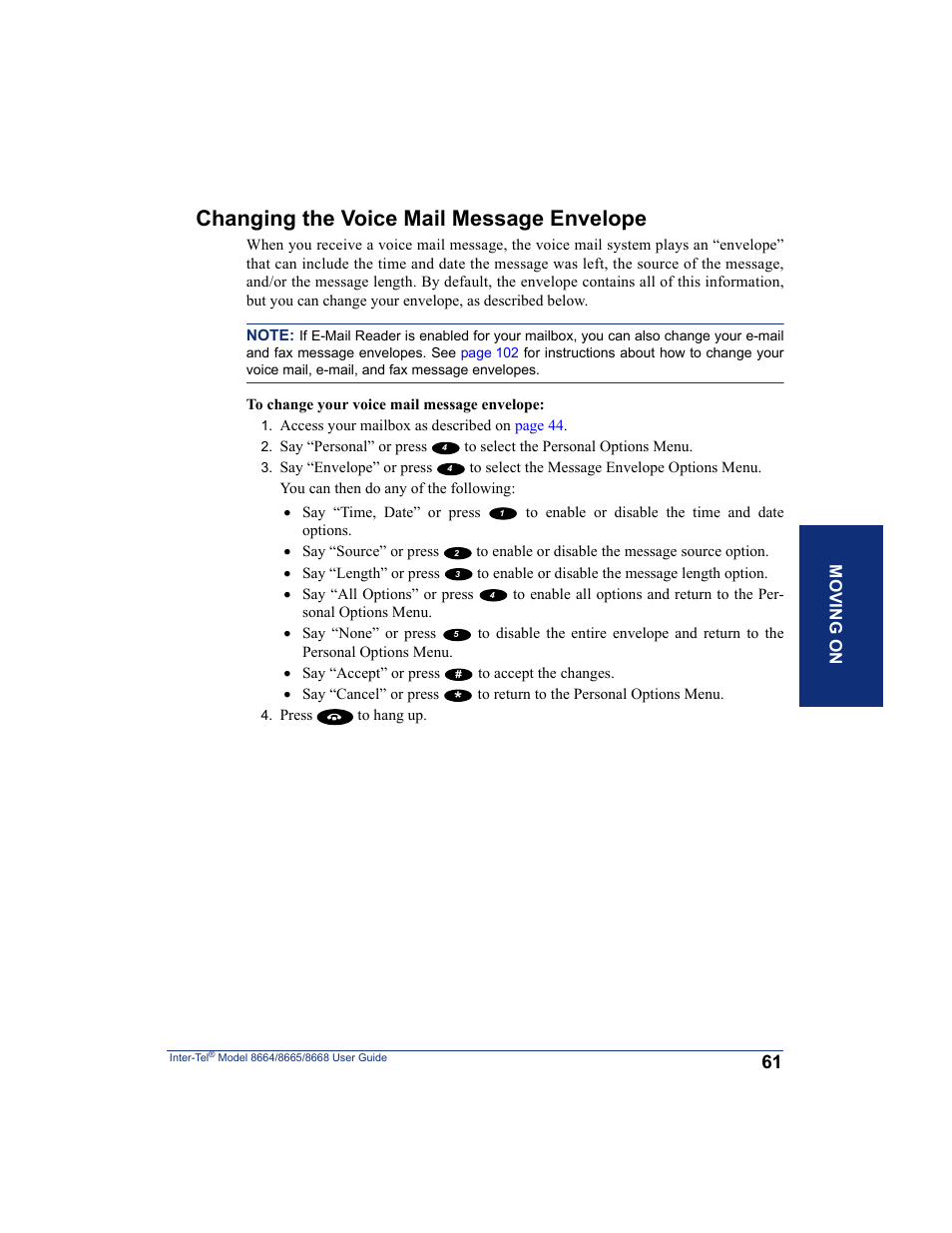 Changing the voice mail message envelope | SpectraLink 8668 User Manual | Page 75 / 134