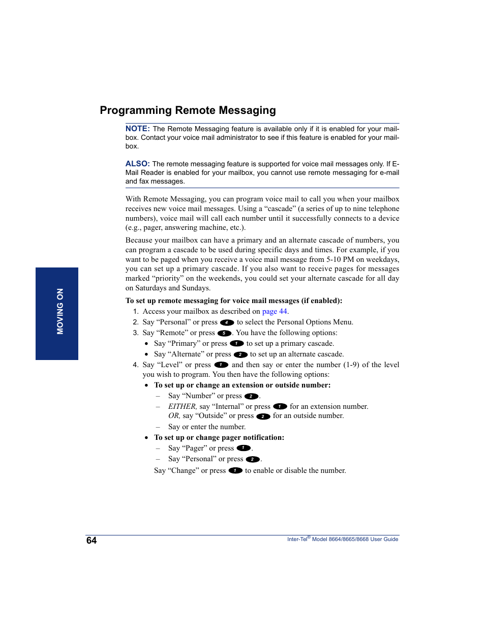 Programming remote messaging, Ng (see | SpectraLink 8668 User Manual | Page 78 / 134