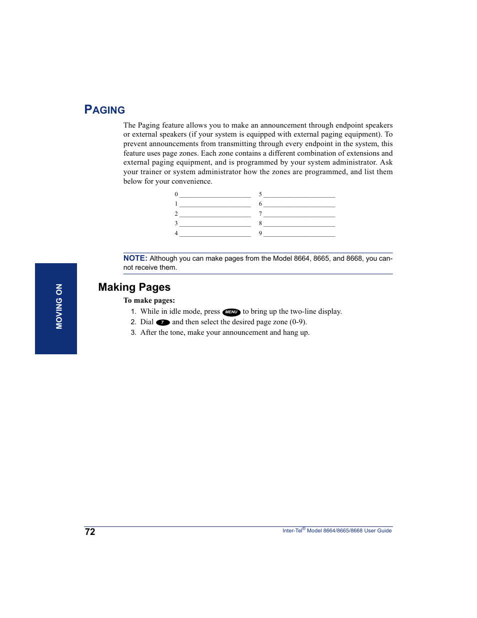 Paging, Making pages, Aging | SpectraLink 8668 User Manual | Page 86 / 134