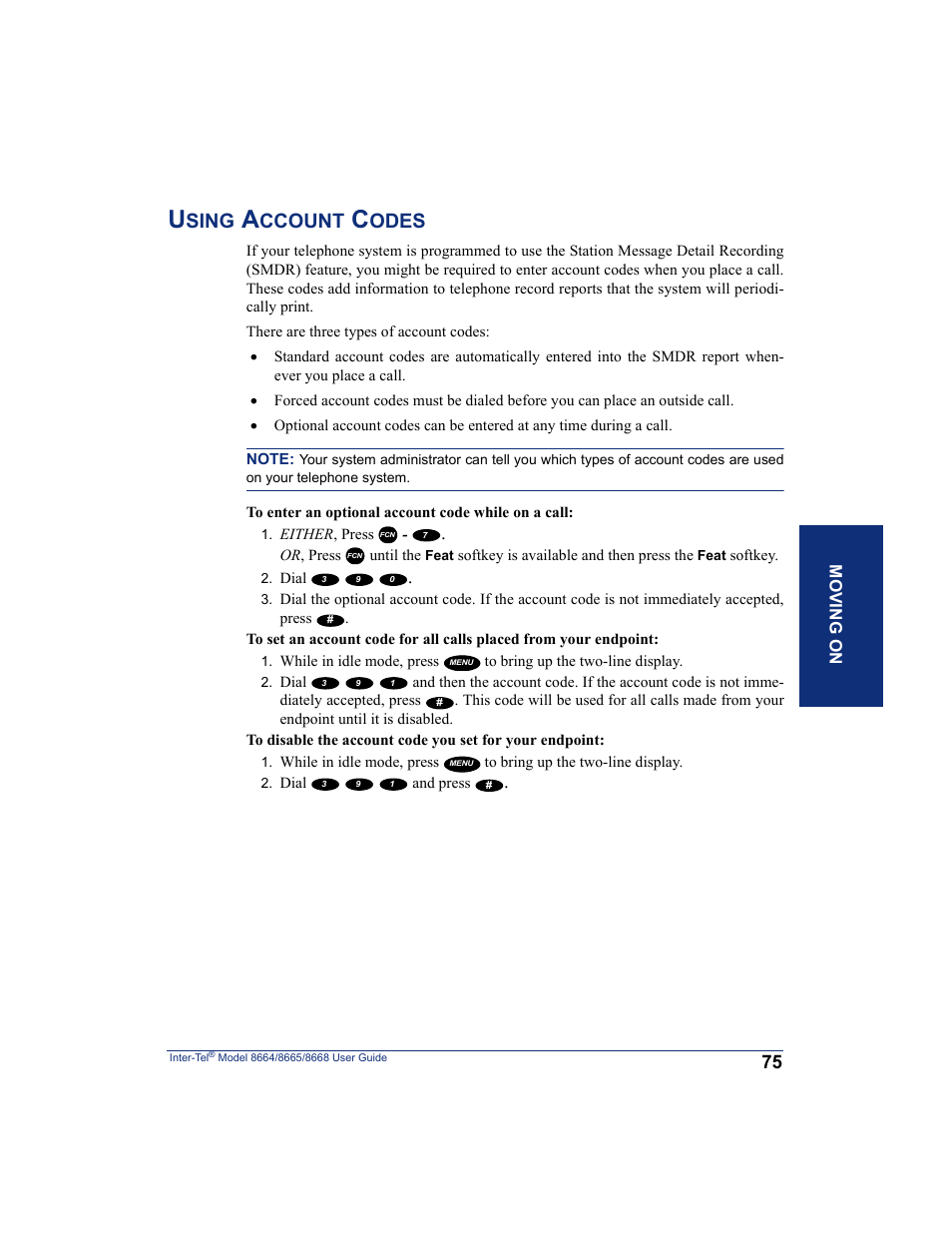 Using account codes, Sing, Ccount | Odes | SpectraLink 8668 User Manual | Page 89 / 134