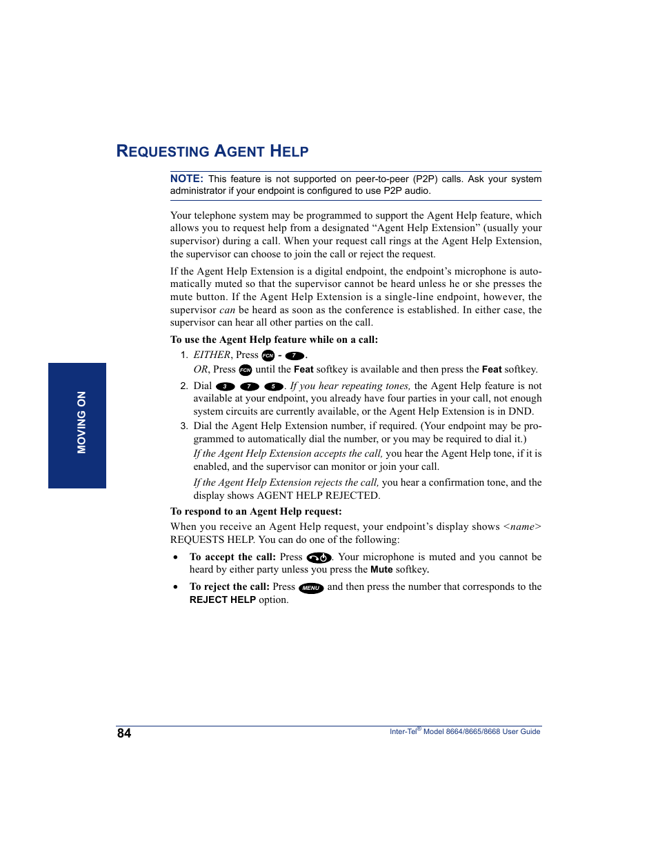 Requesting agent help, Equesting, Gent | SpectraLink 8668 User Manual | Page 98 / 134