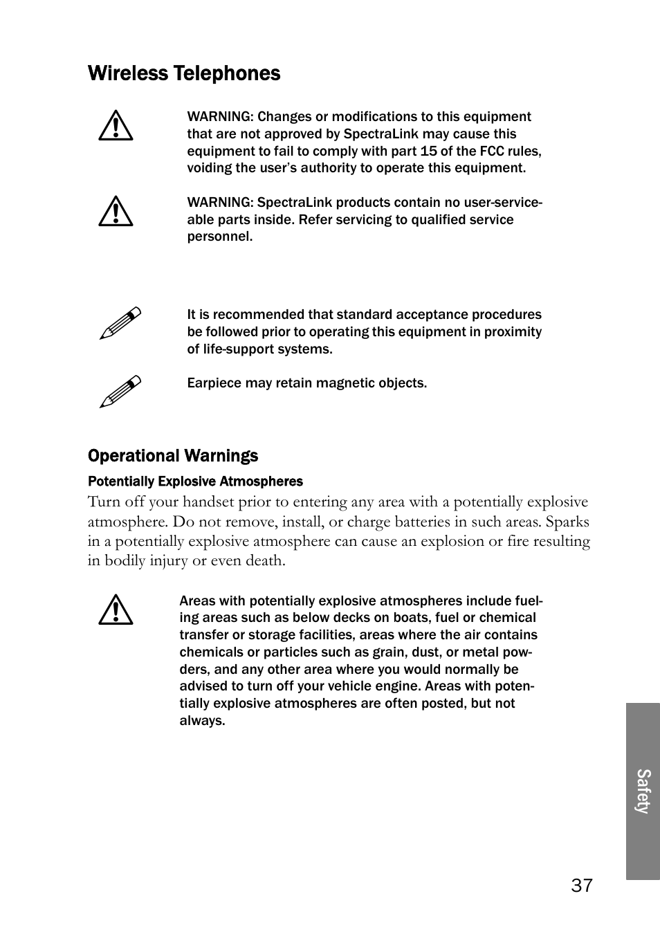 Wireless telephones, Operational warnings | SpectraLink LINK 6020 User Manual | Page 37 / 48