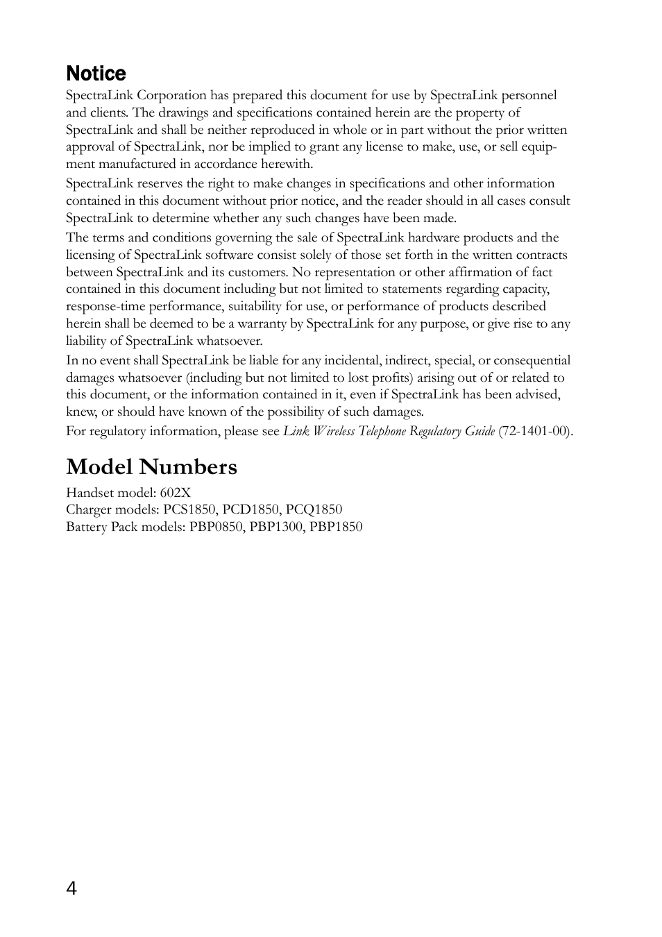 Model numbers, Notice | SpectraLink LINK 6020 User Manual | Page 4 / 48