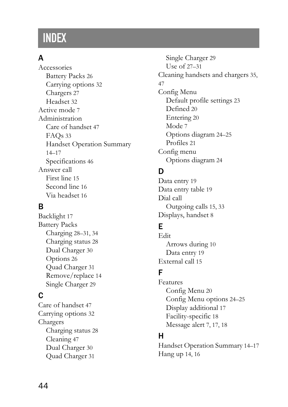 Index | SpectraLink LINK 6020 User Manual | Page 44 / 48