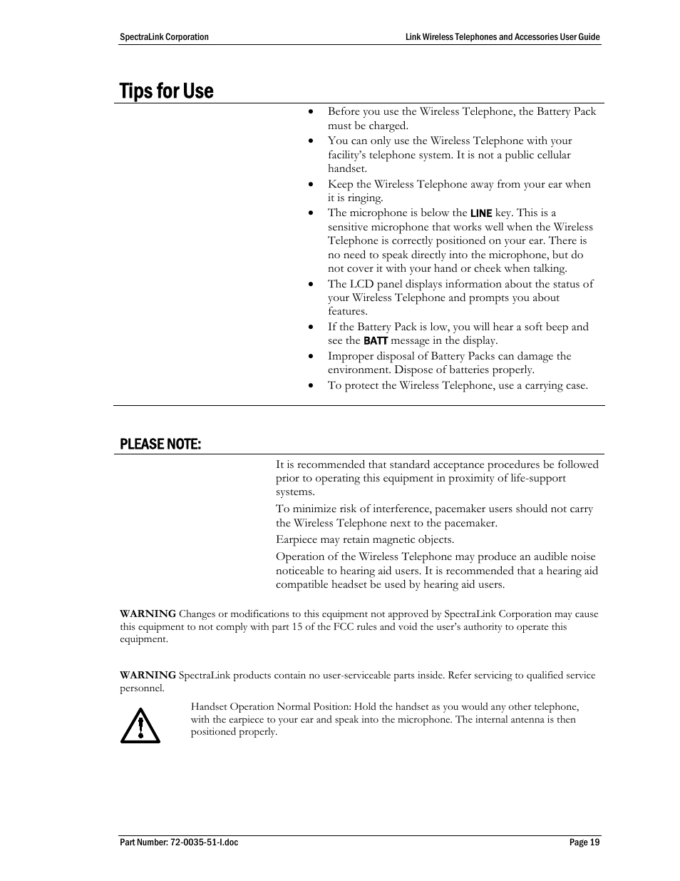 Tips for use, Please note | SpectraLink 410 User Manual | Page 19 / 21