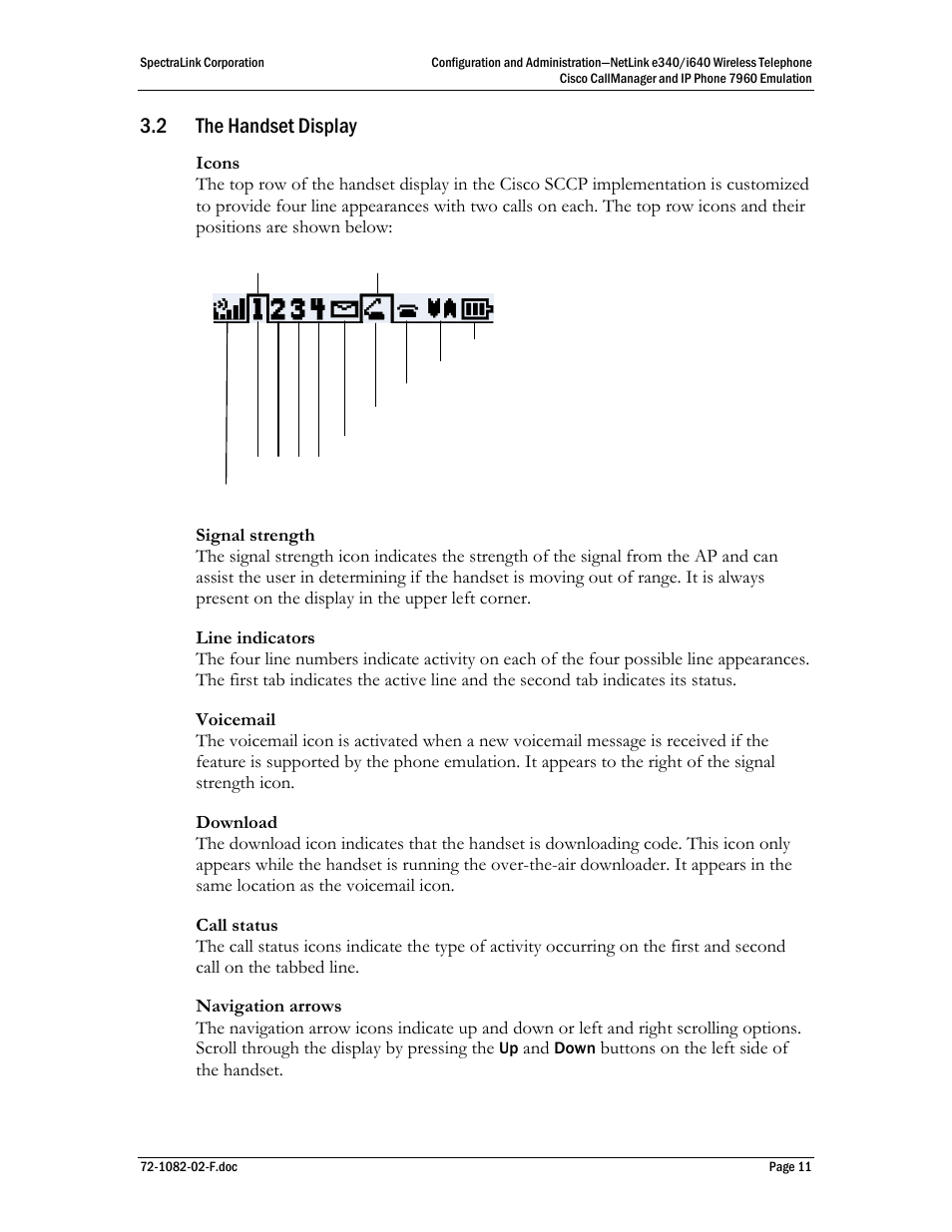 2 the handset display | SpectraLink NetLink e340 User Manual | Page 11 / 58