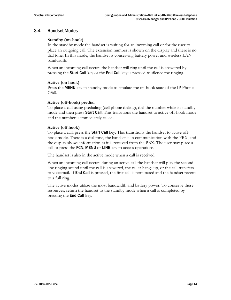 4 handset modes | SpectraLink NetLink e340 User Manual | Page 14 / 58