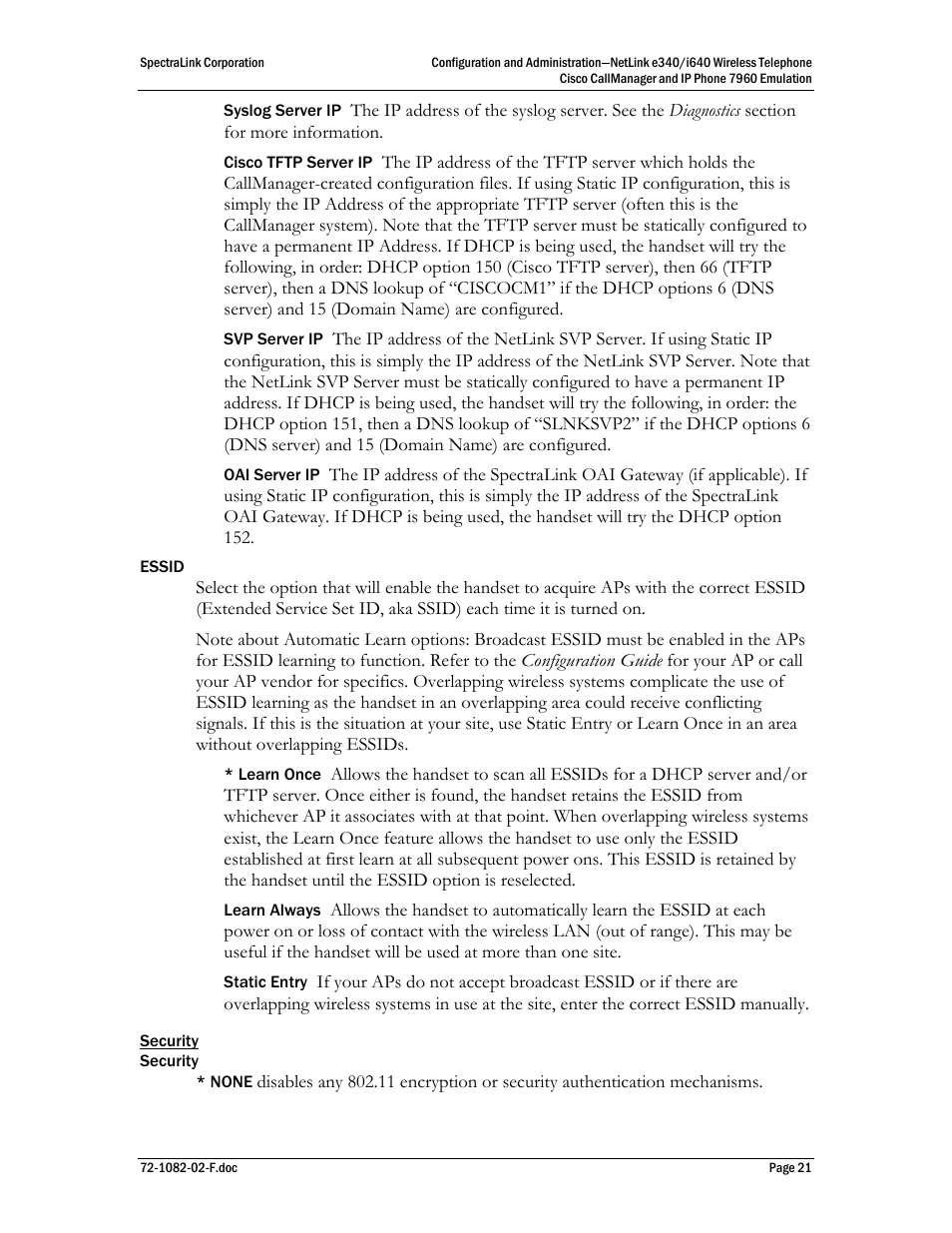 SpectraLink NetLink e340 User Manual | Page 21 / 58