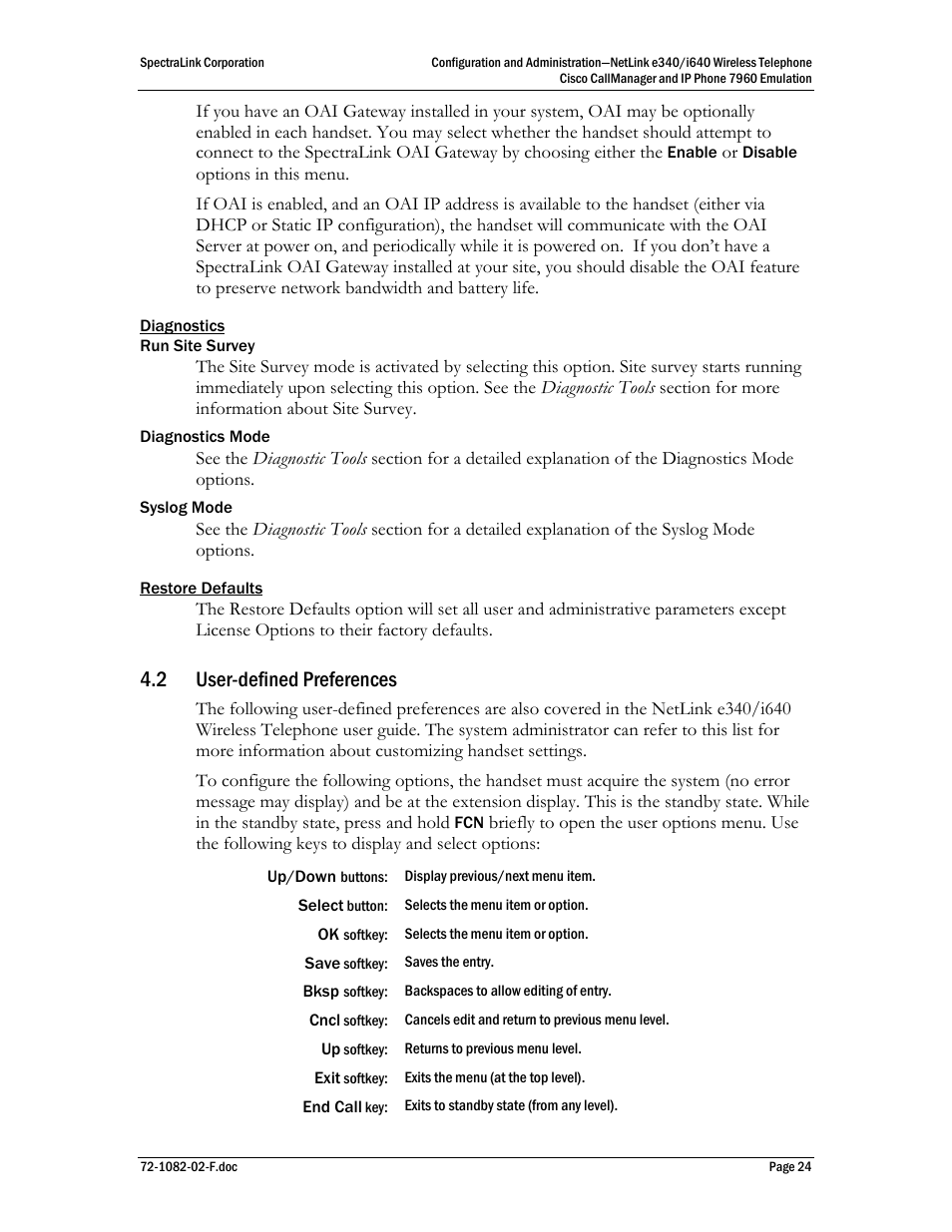 2 user-defined preferences | SpectraLink NetLink e340 User Manual | Page 24 / 58