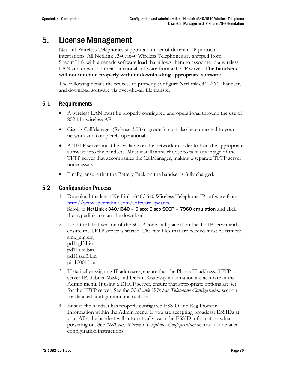 License management, 1 requirements, 2 configuration process | SpectraLink NetLink e340 User Manual | Page 30 / 58