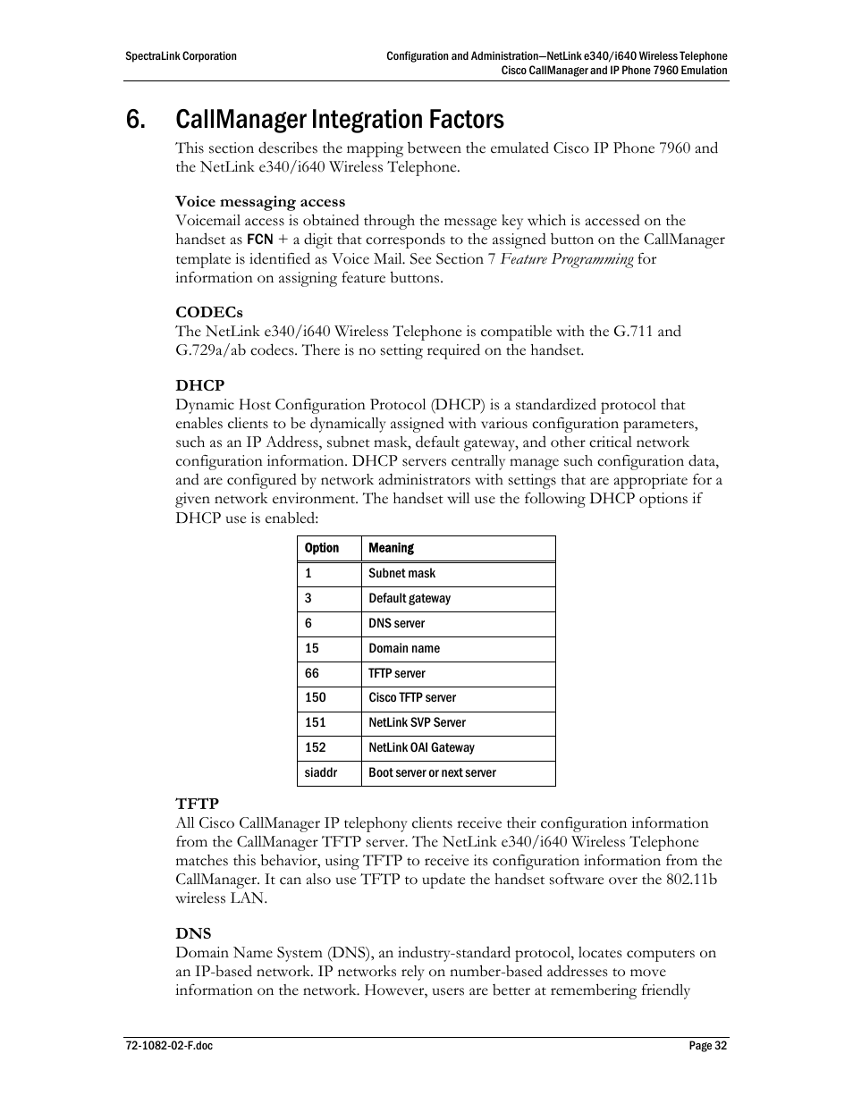 Callmanager integration factors | SpectraLink NetLink e340 User Manual | Page 32 / 58