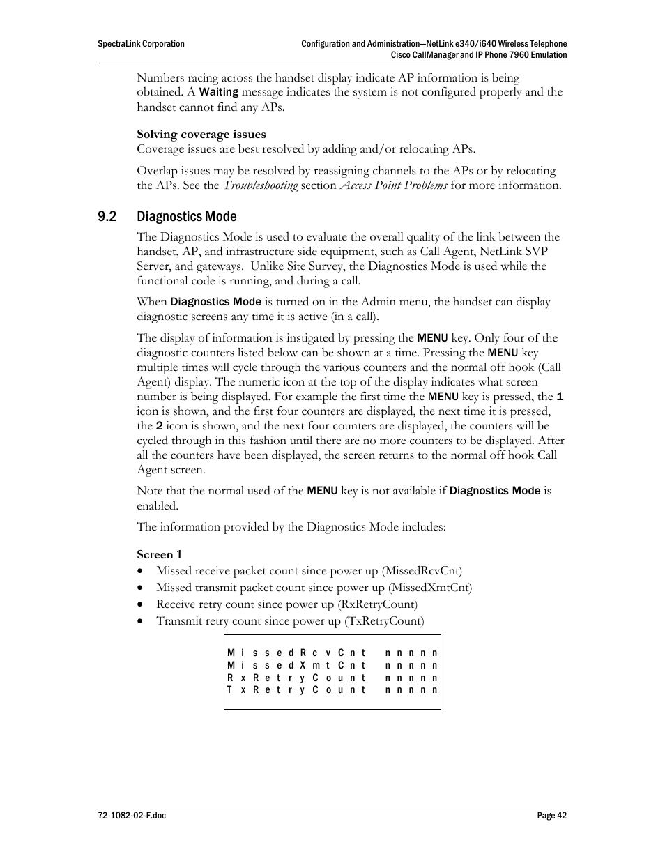 2 diagnostics mode | SpectraLink NetLink e340 User Manual | Page 42 / 58