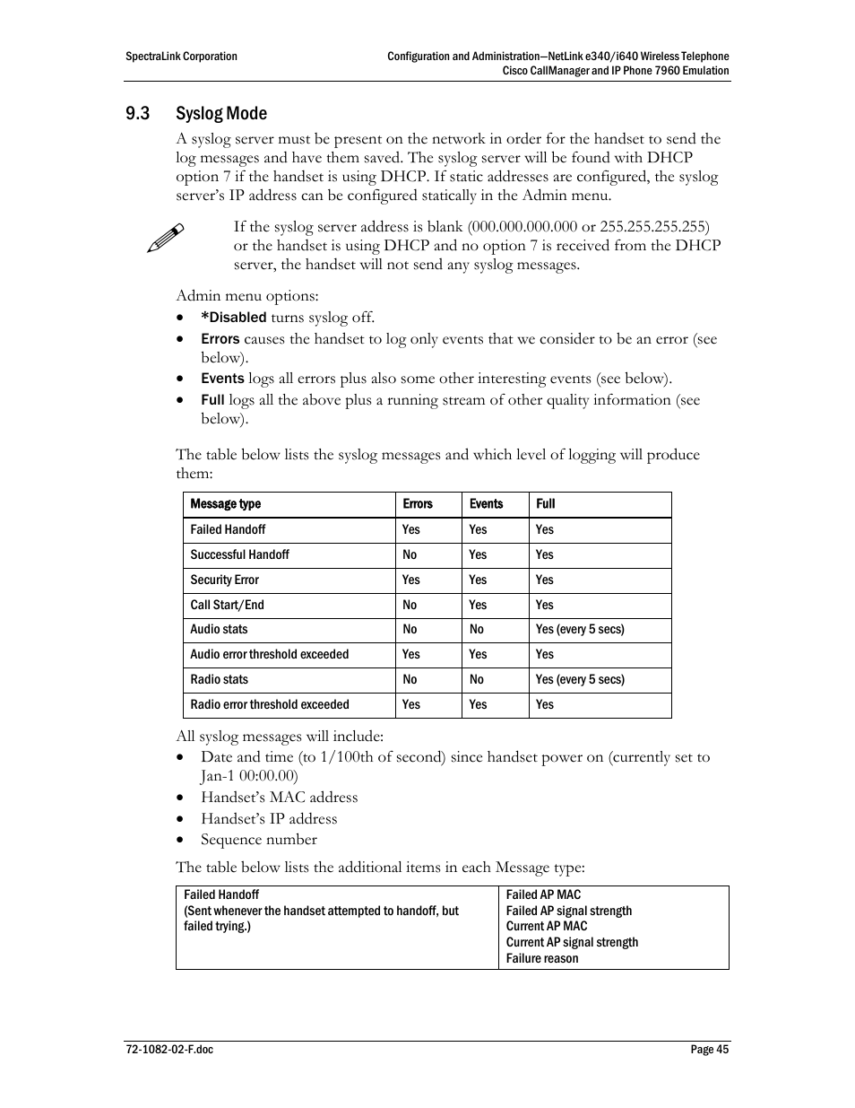 3 syslog mode | SpectraLink NetLink e340 User Manual | Page 45 / 58