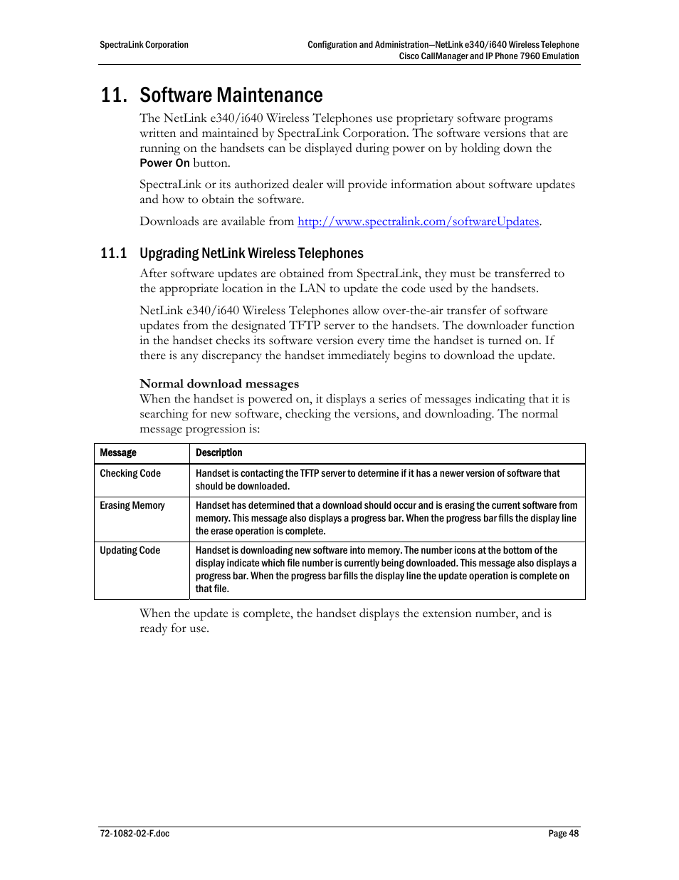 Software maintenance, 1 upgrading netlink wireless telephones | SpectraLink NetLink e340 User Manual | Page 48 / 58
