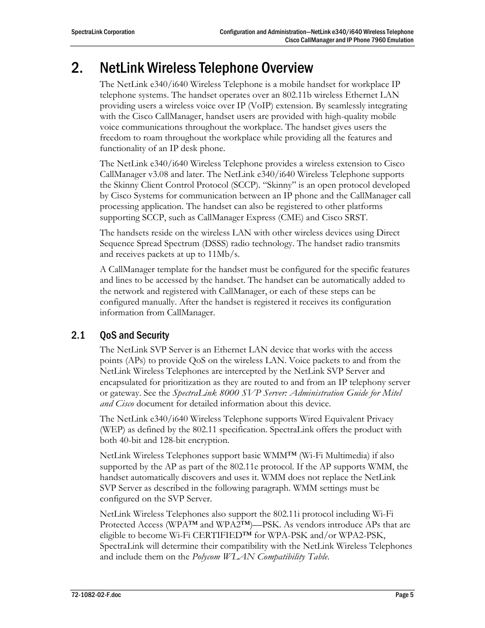 Netlink wireless telephone overview, 1 qos and security | SpectraLink NetLink e340 User Manual | Page 5 / 58