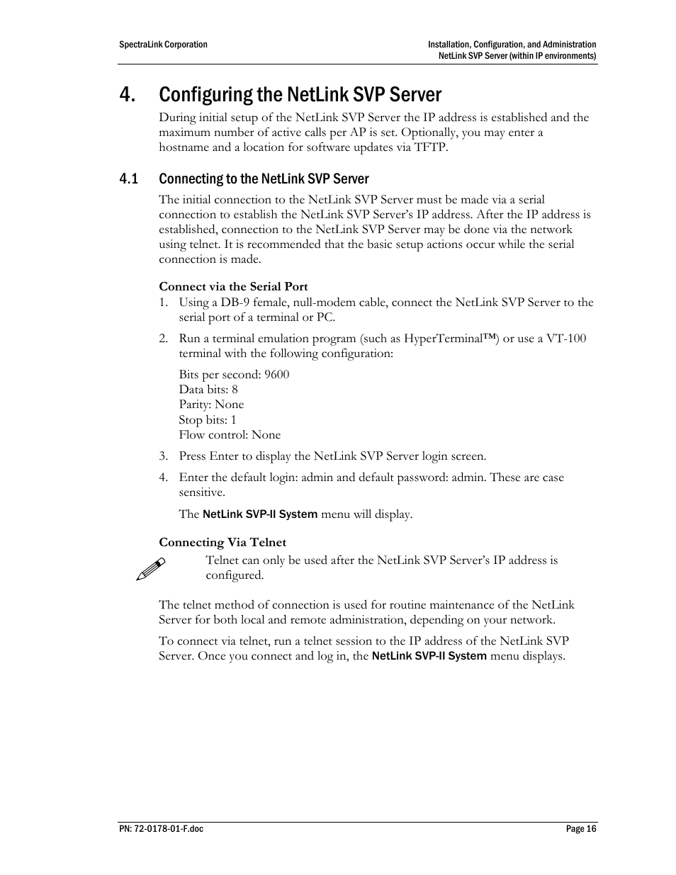 Configuring the netlink svp server, 1 connecting to the netlink svp server | SpectraLink SVP100 User Manual | Page 16 / 35